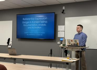 A picture of Martin presenting his thesis proposal 