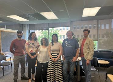 Dr. Kiss&amp;#039; Thesis Defense Reception, featuring Guillaume Thomas, Fatima Hamlaoui, Michela Ippolito, Angelika Kiss, Hans-Martin Gaertner, Keir Moulton (L-R)